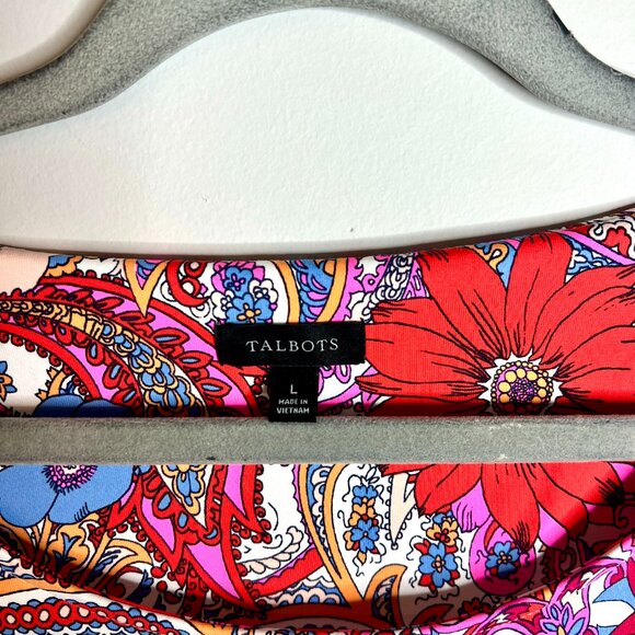 Talbots Island Paisley Tie Detail Jersey Sheath Dress Preppy Beach Sz Large - Picture 3 of 6